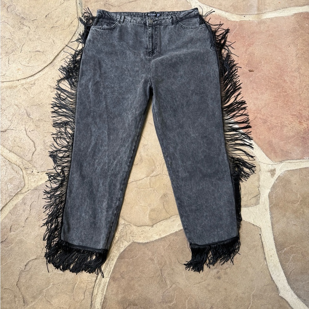 Nasty Gal, Black Fringe, Straight Leg, Jeans, Size 16